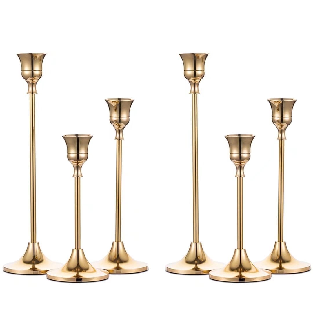 Nuptio 2 Sets(6 Pcs) Brass Gold Metal Taper Candle Holders Candlestick Holders - Walmart.com