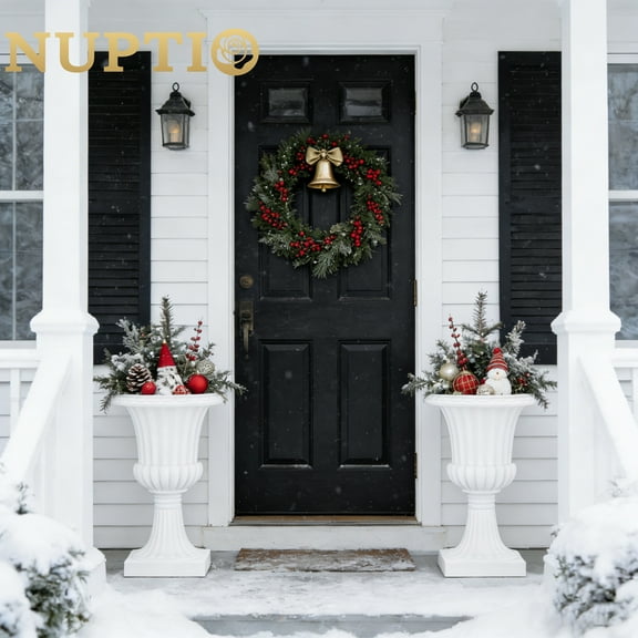 Nuptio White Urn Planter Pots for Outdoor Plants,  19.7inch Plastic Urn Planter Set of 2