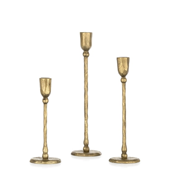 NUPTIO Brass Candlestick Holders Set of 3 ,Tall Cast Iron Taper Candle Holders for Fireplace Table Centerpiece