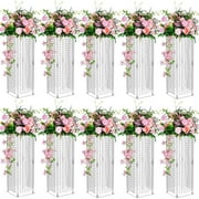 Nuptio Wedding Centerpiece for Table Acrylic Flower Stand Clear Geometric Vase for Party Decoration Set of 10, 24"