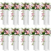 Nuptio Wedding Centerpiece for Table Acrylic Flower Stand Clear Geometric Vase for Party Decoration Set of 10, 32"