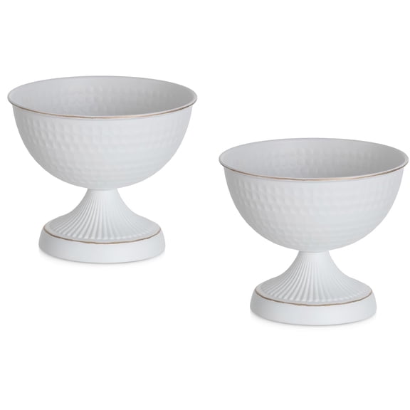 Nuptio White Vases for Wedding Centerpieces: 6.1in Metal Urn Vases Set of 2 Compote Vase for Decorations - Flower Arrangements Table Vase Plant Bowl for Wedding Party Event Home Decor