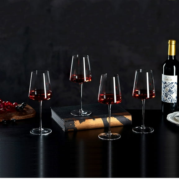 Nuptio Wine Glasses Set of 4-13.5oz , Square Red Wine Glasses with Stem with Gift Box for Christmas Wedding Birthday Party Family Gathering