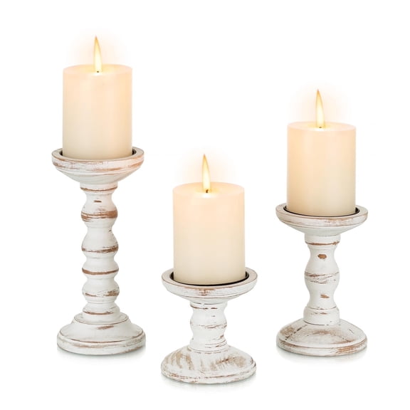 Nuptio Wooden Candle Holders for Pillar Candles: Rustic Pillar Candles Holder Set of 3 Tall Centerpiece for Table