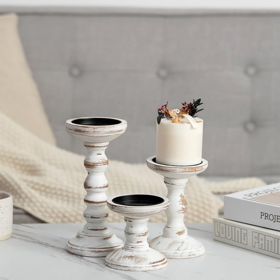 Nuptio Wooden Candle Holders for Pillar Candles: Rustic Pillar Candles Holder Set of 3 Tall Centerpiece for Table