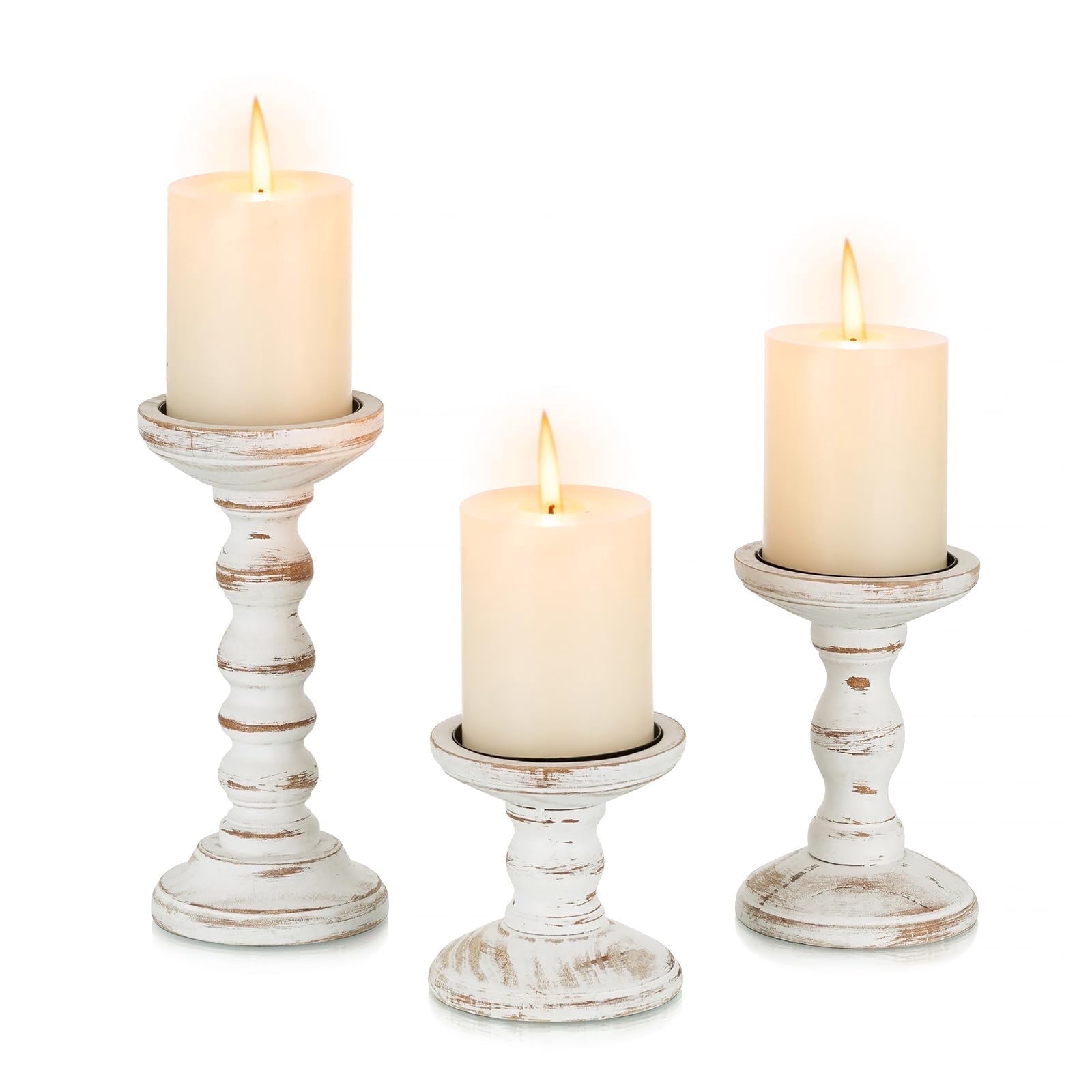 Nuptio Wood Candle Holders for Pillar: Rustic Candles Holder Set of 3 ...