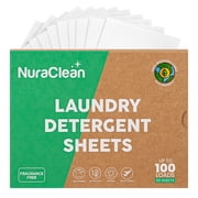 NuraClean Concentrated Eco-friendly Laundry Detergent Sheets - Powerful Clean - Biodegradable - 50 Sheets Up to 100 Loads   Plastic Free, HE Compatible, Hypoallergenic & Travel Friendly Unscented