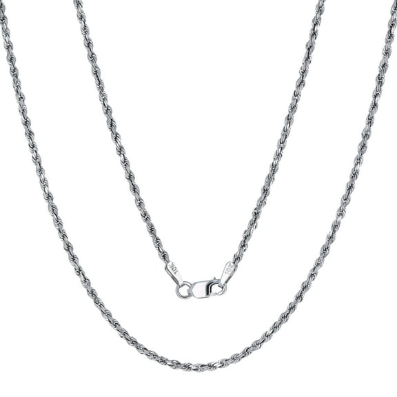 Nuragold 10K Real White Gold 1.5mm Solid Rope Chain Diamond Cut Necklace (16"-24") Italian Jewelry for Men & Women