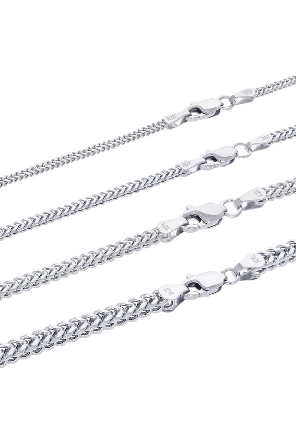 10K Real White Gold Franco Square Box Chain Wheat Necklace 16"-26" (1.5mm-3mm) Italian Jewelry for Men & Women