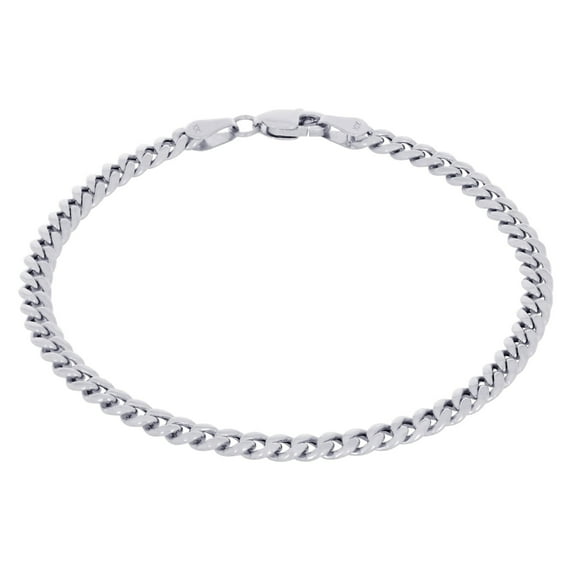 Nuragold 10K Real White Gold Miami Cuban Link 3.5mm Chain Bracelet (7"-9") Italian Jewelry for Men & Women