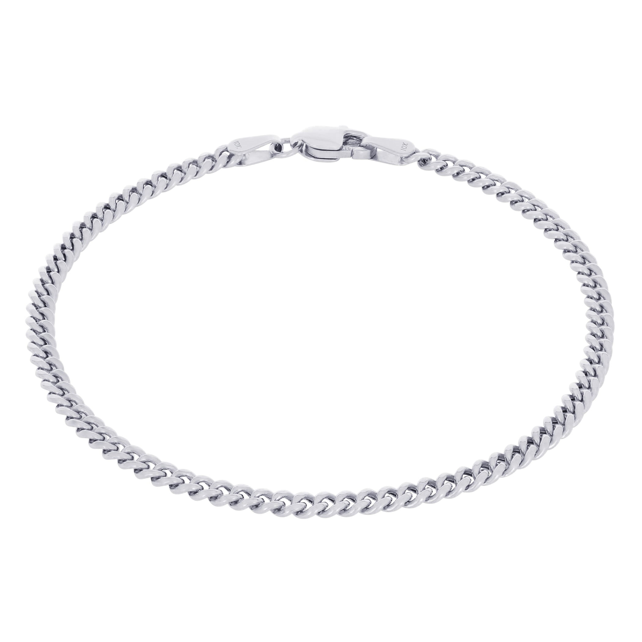 Nuragold 10K Real White Gold Miami Cuban Link 3mm Chain Bracelet (7"-9") Italian Jewelry for Men & Women