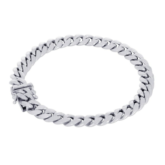 Nuragold 10K Real White Gold Miami Cuban Link 6.5mm Chain Bracelet (7"-9") Italian Jewelry for Men