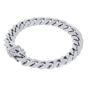 NURAGOLD 10K Real White Gold Miami Cuban Link 9mm Chain Bracelet (7.5"-9") Italian Jewelry for Men