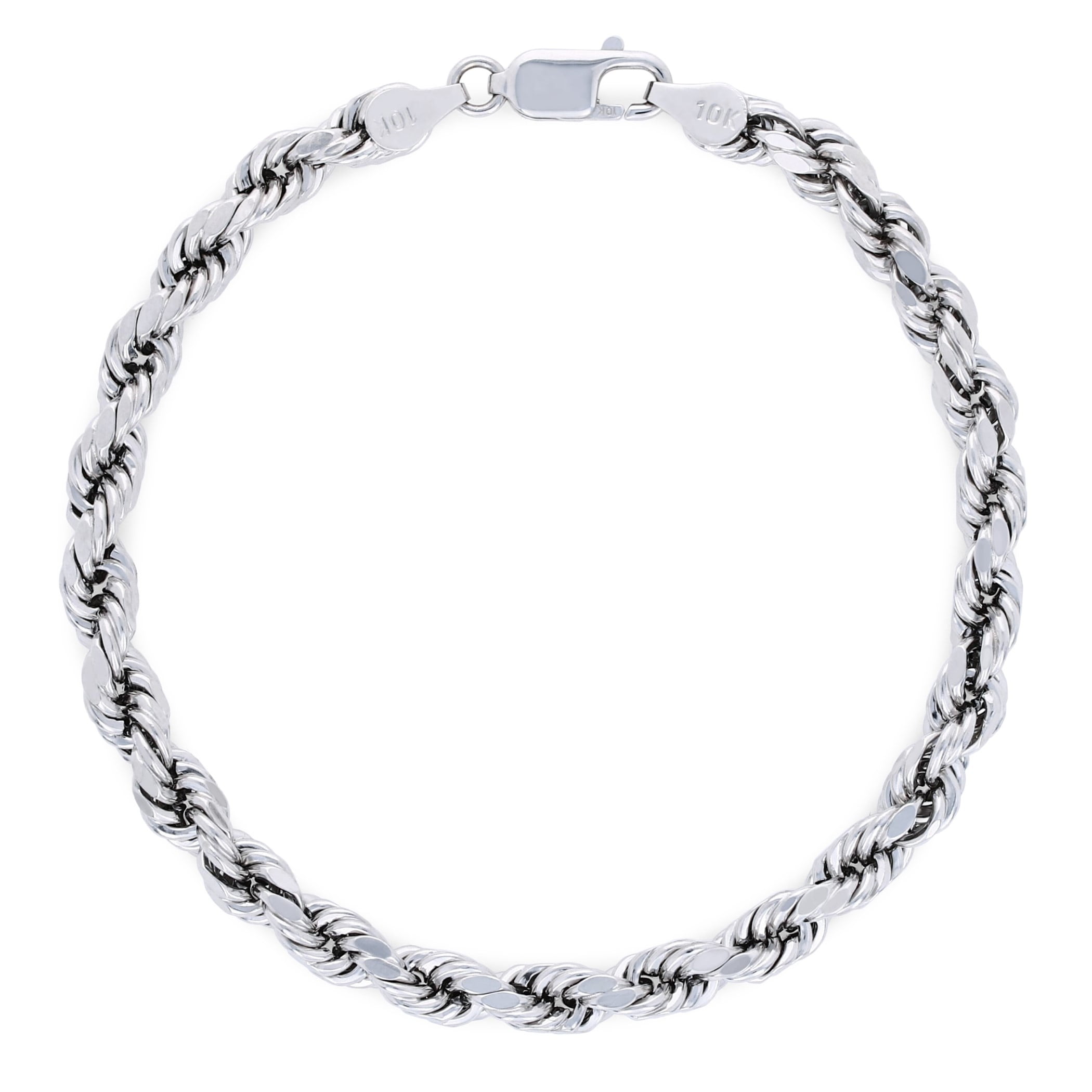 Nuragold 10K Real White Gold Rope Diamond Cut Chain Bracelet 7"-9" (2mm-5mm) Italian Jewelry for Men & Women