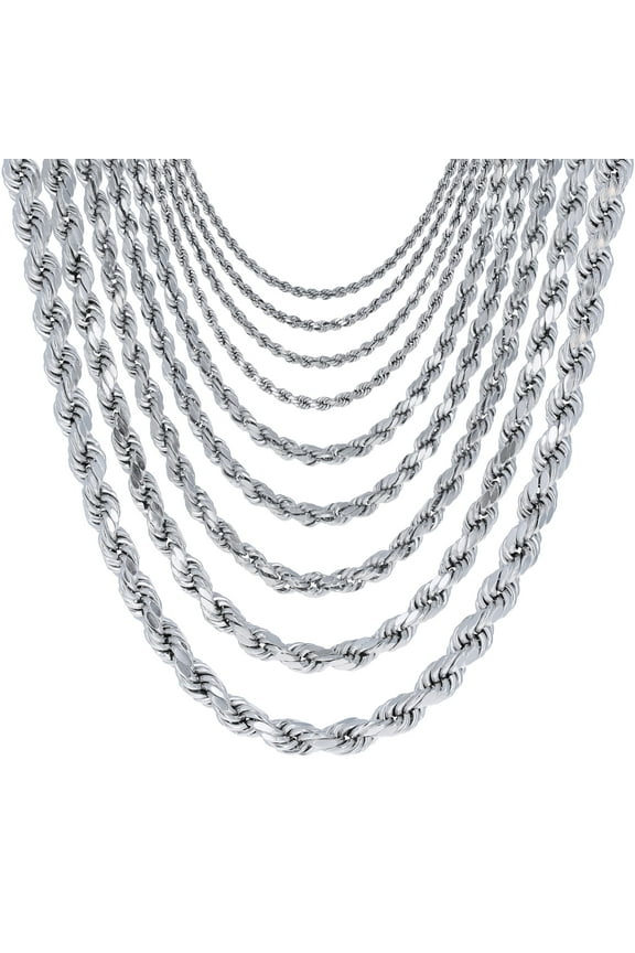 10K Real White Gold Rope Diamond Cut Chain Necklace 14"-30" (1.5mm-7mm) Italian Jewelry for Men & Women