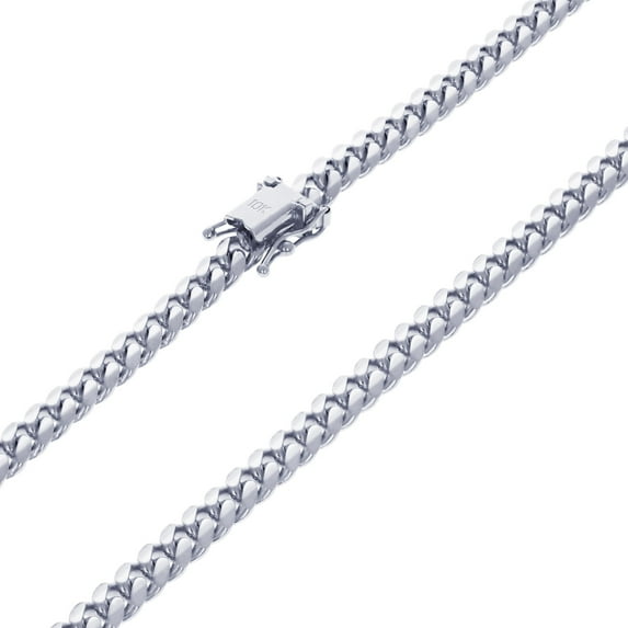 Nuragold 10K Real White Gold Solid Miami Cuban Link 5mm Chain Necklace (18"-30") Italian Jewelry for Men