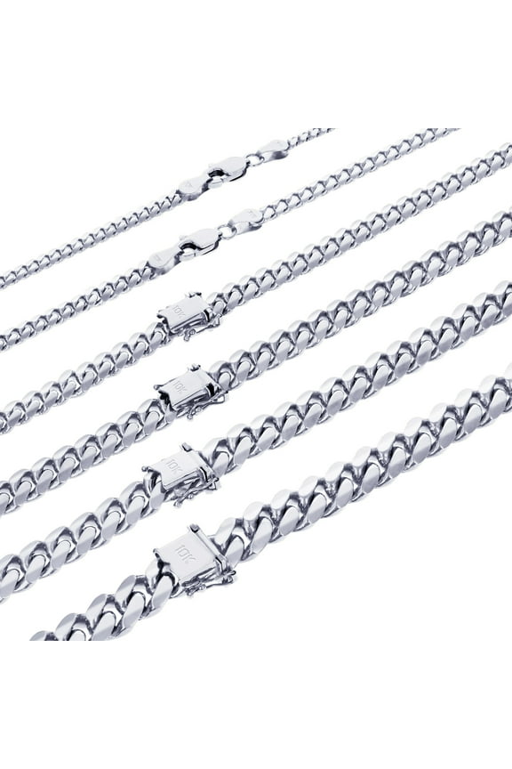 10K Real White Gold Solid Miami Cuban Link Chain Necklace 16"-30" (2.7mm-7mm) Italian Jewelry for Men & Women