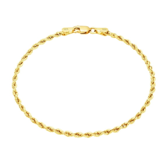 Nuragold 10K Real Yellow Gold 1.5mm Solid Rope Chain Diamond Cut Bracelet or Anklet (7"-9") Italian Jewelry for Men & Women