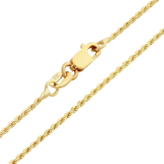 Nuragold 10K Real Yellow Gold 1mm Solid Rope Chain Diamond Cut Necklace (16"-24") Italian Jewelry for Men & Women