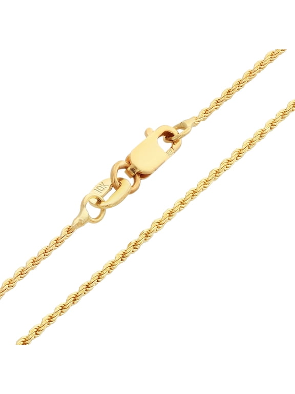 10K Real Yellow Gold 1mm Solid Rope Chain Diamond Cut Necklace (16"-24") Italian Jewelry for Men & Women