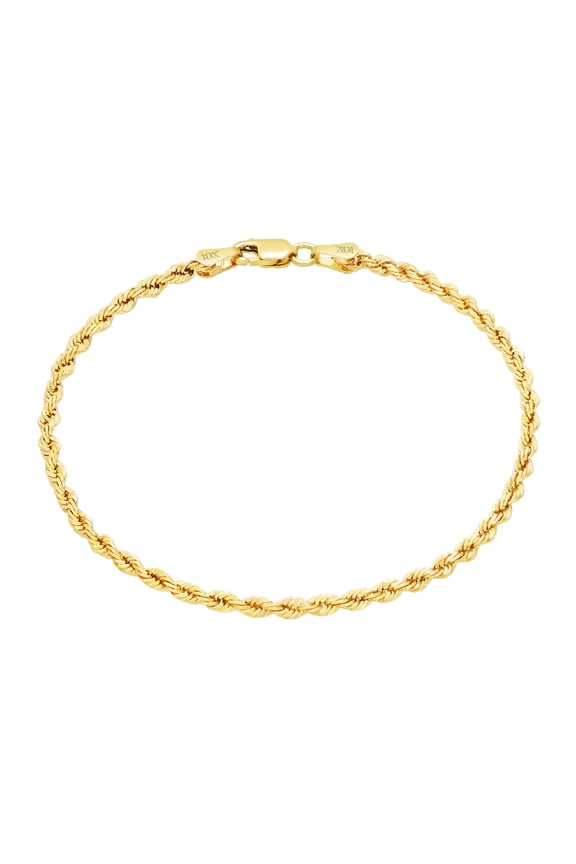 10K Real Yellow Gold 2mm Solid Rope Chain Diamond Cut Bracelet or Anklet (7"-9") Italian Jewelry for Men & Women