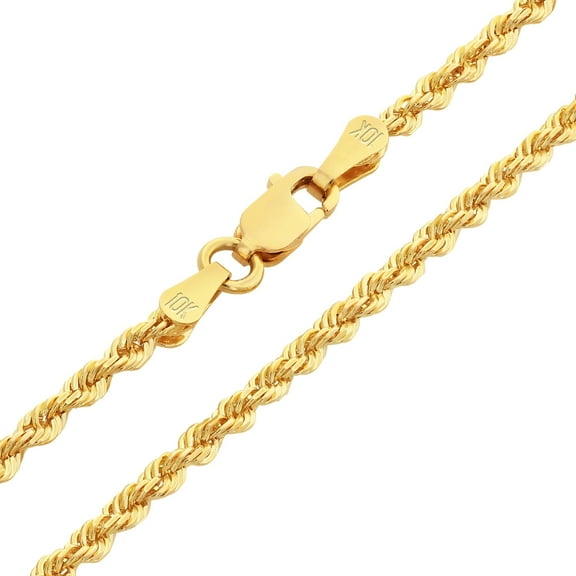 Nuragold 10K Real Yellow Gold 2mm Solid Rope Chain Diamond Cut Necklace (16"-30") Italian Jewelry for Men & Women