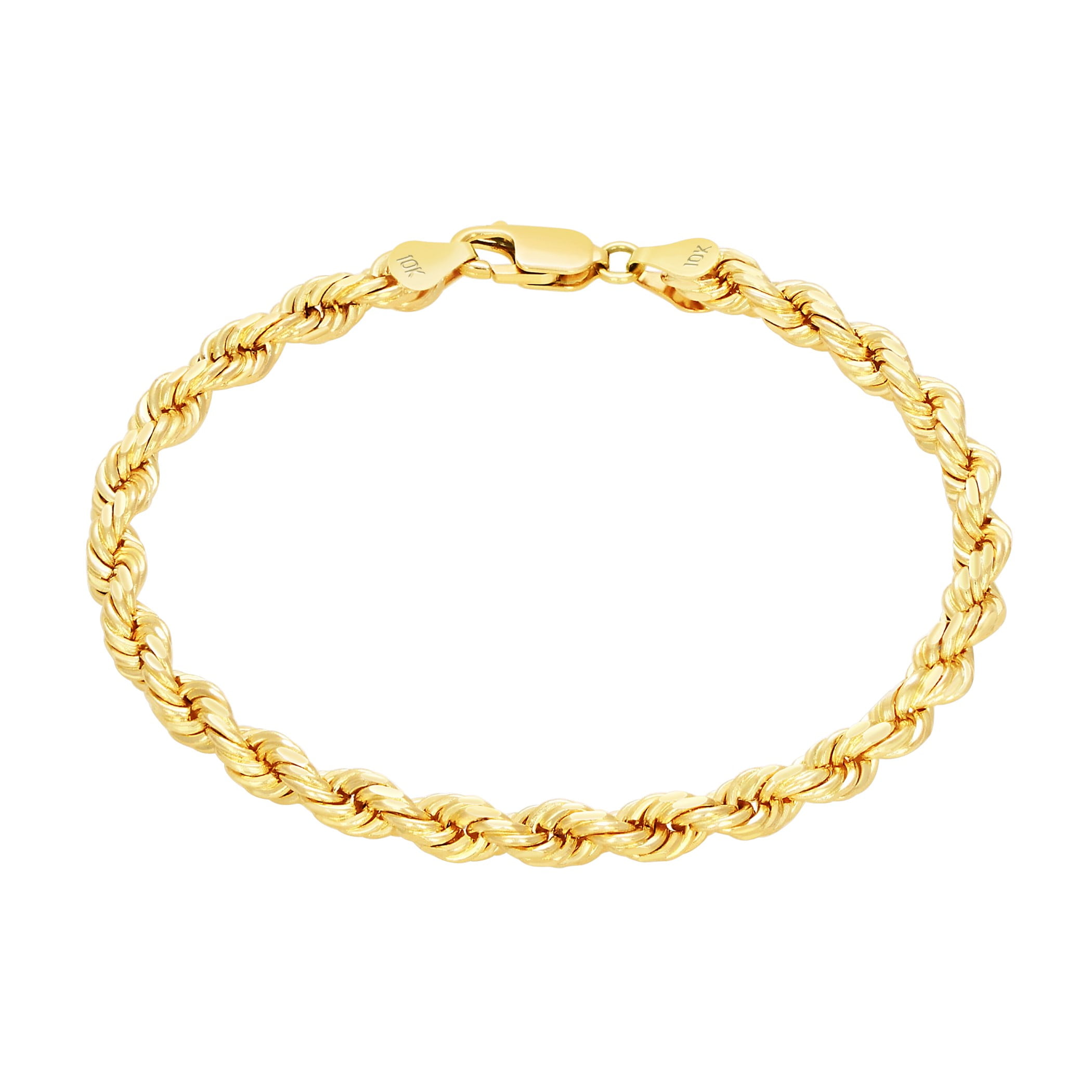 Nuragold 10K Real Yellow Gold 4mm Solid Rope Chain Diamond Cut Bracelet (7"-9") Italian Jewelry for Men