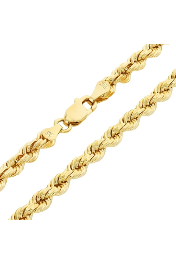 10K Real Yellow Gold 4mm Solid Rope Chain Diamond Cut Necklace (18"-30") Italian Jewelry for Men