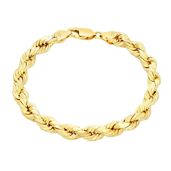 Nuragold 10K Real Yellow Gold 7mm Solid Rope Chain Diamond Cut Bracelet (7.5"-9") Italian Jewelry for Men