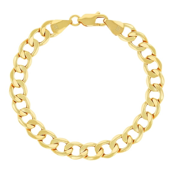 Nuragold 10K Real Yellow Gold Cuban Curb Link Chain Bracelet 7"-9" (2mm-7.5mm) Italian Jewelry for Men & Women