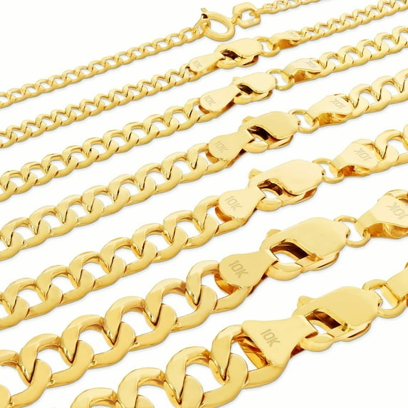Nuragold 10K Real Yellow Gold Cuban Curb Link Chain Necklace 16"-30" (2mm-7.5mm) Italian Jewelry for Men & Women
