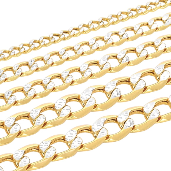 Nuragold 10K Real Yellow Gold Cuban Diamond Cut Pave Curb Link Chain Bracelet 7"-9" (2.5mm-6.5mm) Italian Jewelry for Men & Women