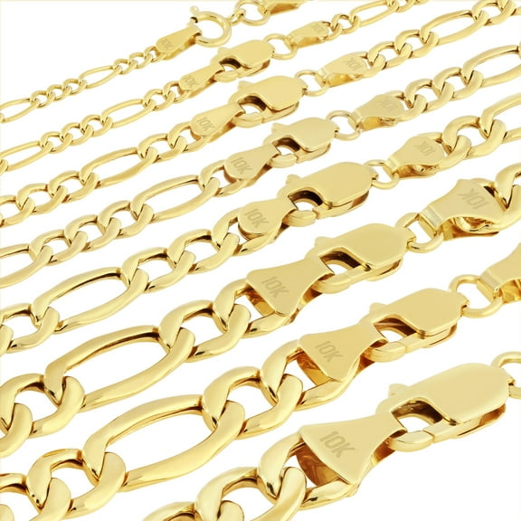 Nuragold 10K Real Yellow Gold Figaro Link Chain Necklace 16"-30" (2mm-9mm) Italian Jewelry for Men & Women