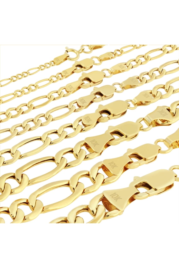 10K Real Yellow Gold Figaro Link Chain Necklace 16"-30" (2mm-9mm) Italian Jewelry for Men & Women