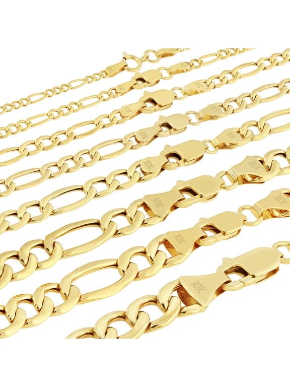 10K Real Yellow Gold Figaro Link Chain Necklace 16"-30" (2mm-9mm) Italian Jewelry for Men & Women