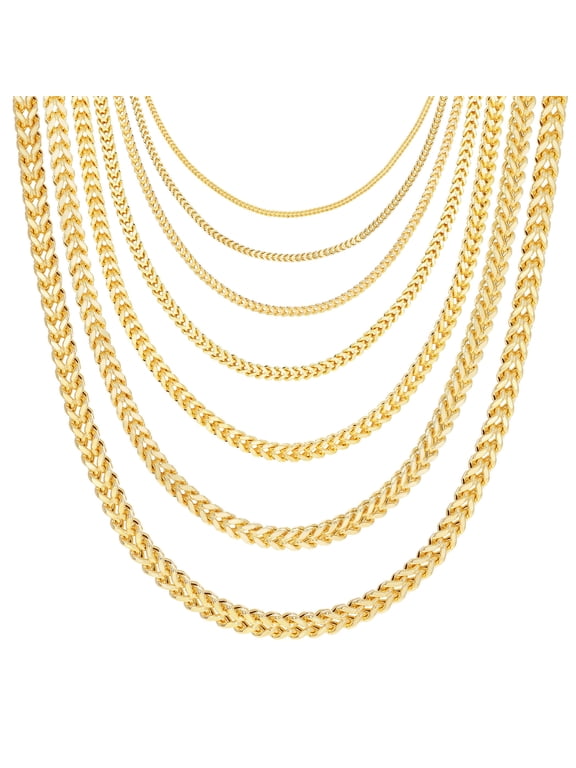 10K Real Yellow Gold Franco Square Chain Wheat Necklace 16"-30" (1.5mm-6mm) Italian Jewelry for Men & Women