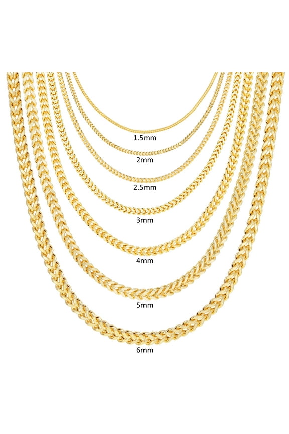 10K Real Yellow Gold Franco Square Chain Wheat Necklace 16"-30" (1.5mm-6mm) Italian Jewelry for Men & Women