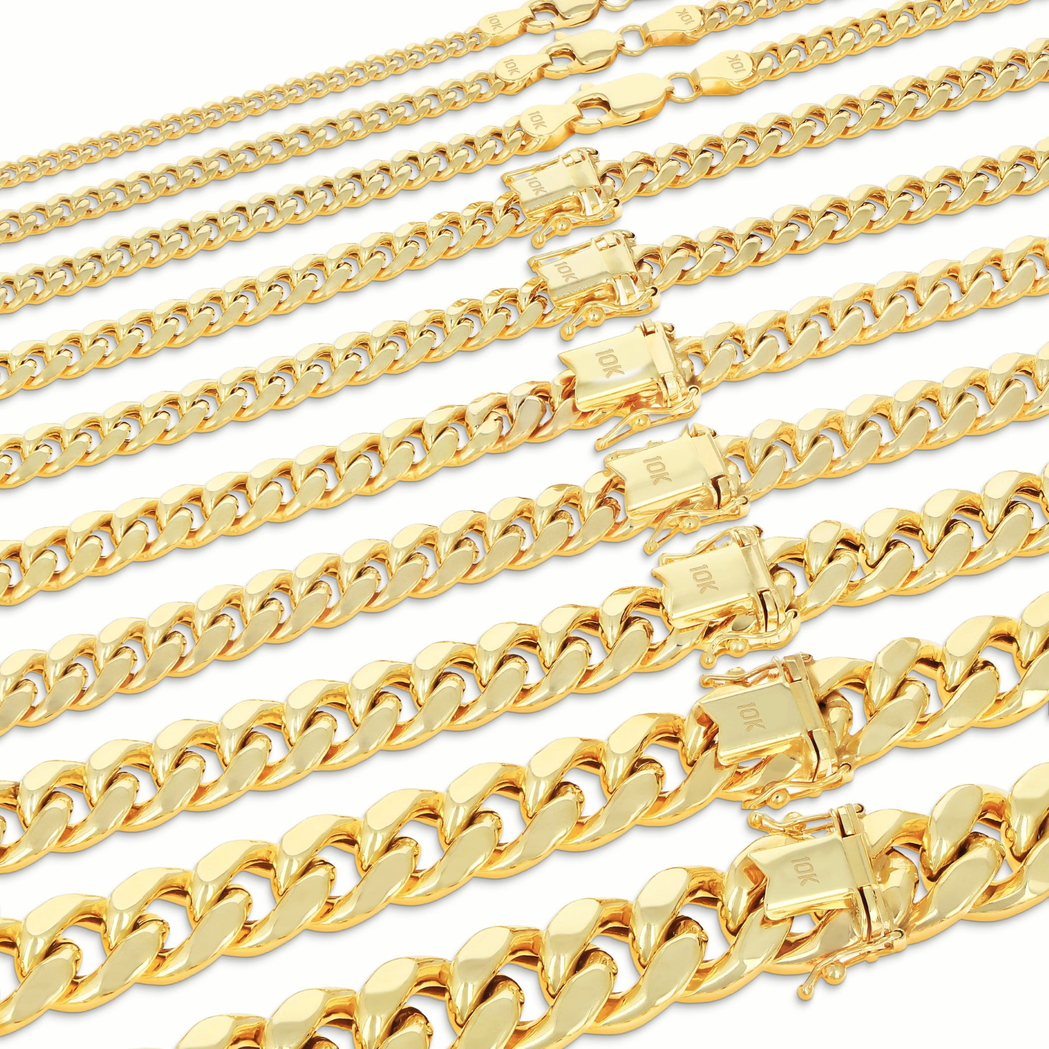 Nuragold 10K Real Yellow Gold Miami Cuban Lightweight Link Chain Necklace 16"-30" (3mm-12.6mm) Italian Jewelry for Men & Women