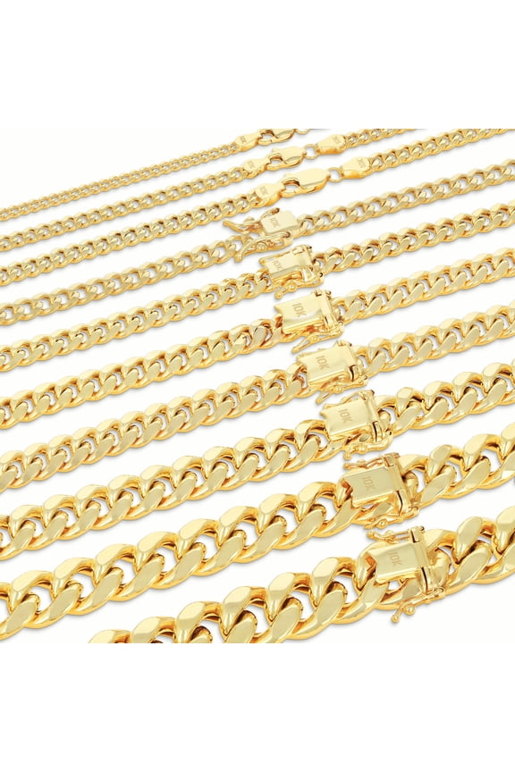10K Real Yellow Gold Miami Cuban Link Chain Necklace 16"-30" (3mm-13mm) Italian Jewelry for Men & Women