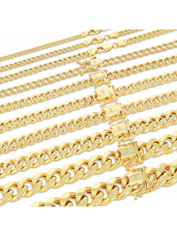 10K Real Yellow Gold Miami Cuban Link Chain Necklace 16"-30" (3mm-13mm) Italian Jewelry for Men & Women