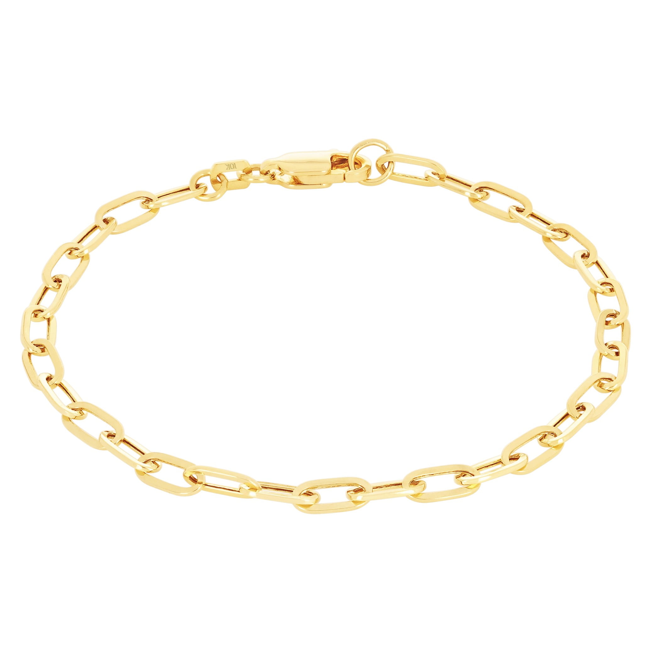 Nuragold 10k Real Yellow Gold Paperclip 3mm Elongated Cable Link Bracelet (7"-8") Italian Jewelry for Men & Women