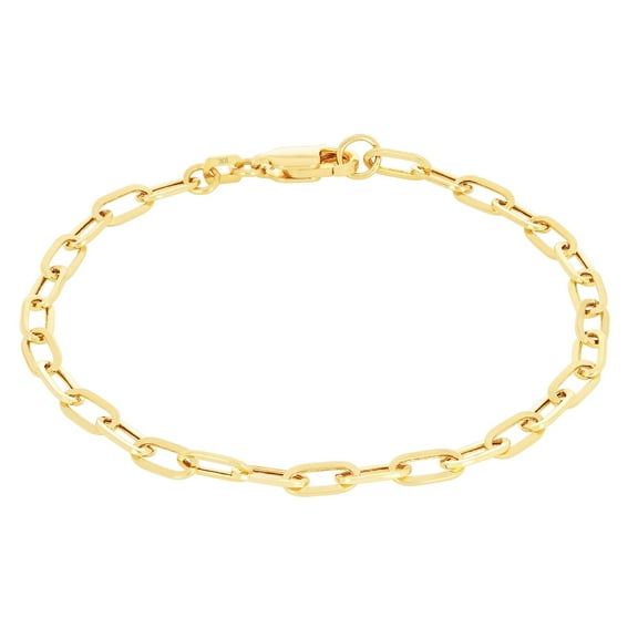 Nuragold 10k Real Yellow Gold Paperclip 3mm Elongated Cable Link Bracelet (7"-8") Italian Jewelry for Men & Women