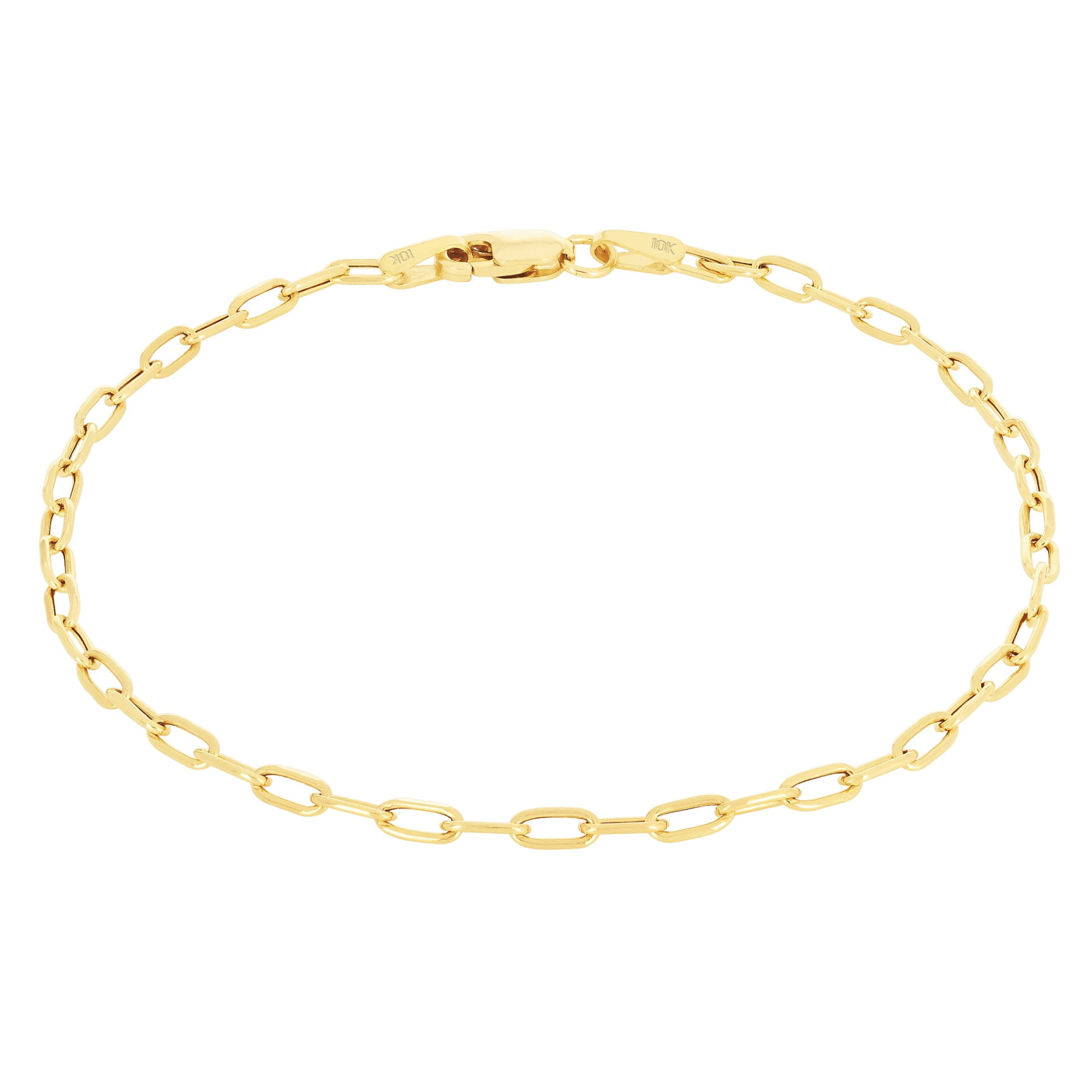 Nuragold 10k Real Yellow Gold Paperclip 2mm Elongated Cable Link Bracelet (7"-8") Dainty Italian Jewelry for Men & Women