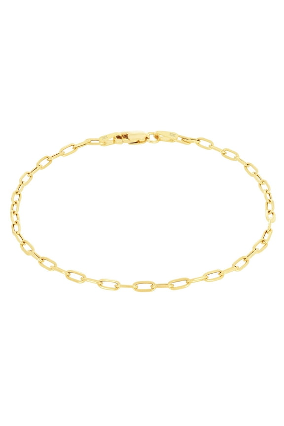 10k Real Yellow Gold Paperclip 2mm Elongated Cable Link Bracelet (7"-8") Dainty Italian Jewelry for Men & Women