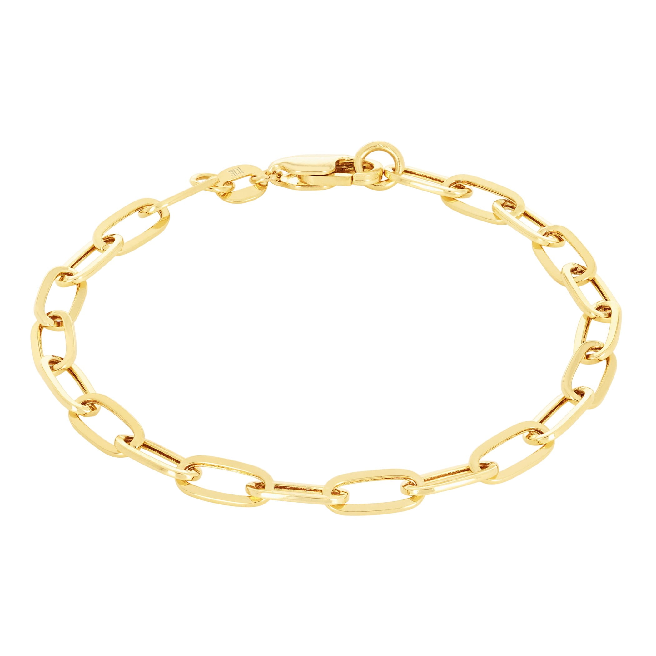 Nuragold 10k Real Yellow Gold Paperclip 4mm Elongated Cable Link Bracelet (7"-8") Italian Jewelry for Men & Women