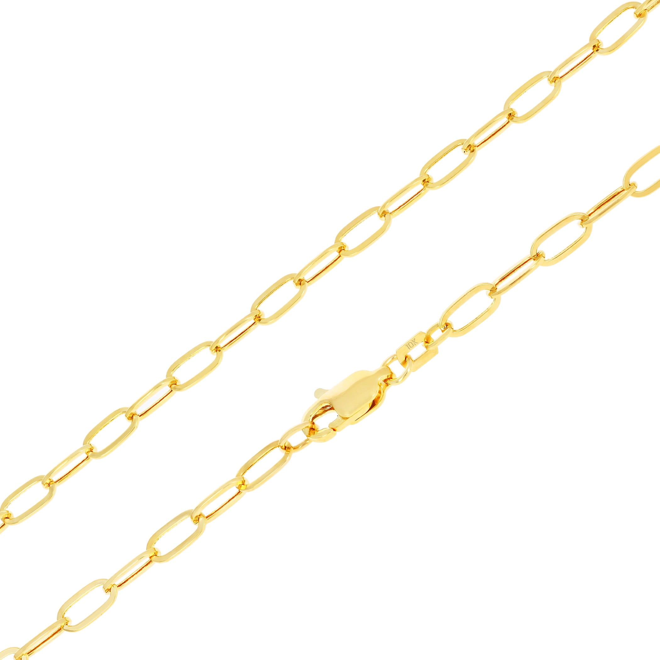 Nuragold 10k Real Yellow Gold Paperclip 3mm Elongated Cable Link Necklace (16"-24") Dainty Italian Jewelry for Men & Women
