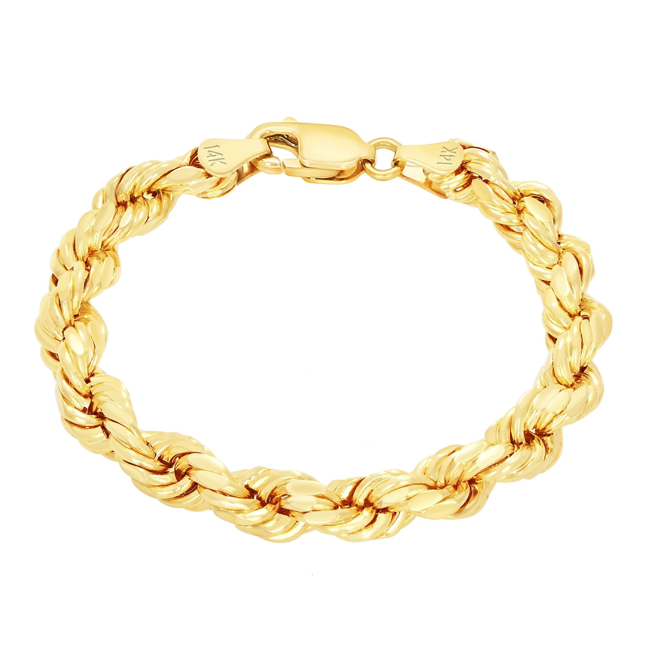 Nuragold 10K Real Yellow Gold Rope Diamond Cut Chain Bracelet 7"-9" (2mm-10mm) Italian Jewelry for Men & Women