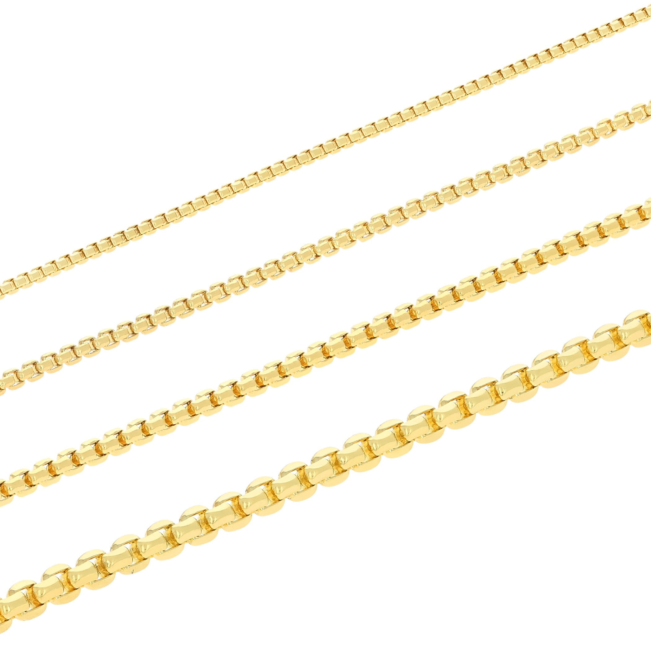 Nuragold 10K Real Yellow Gold Round Box Chain Necklace 16"-30" (1.5mm-3.5mm) Italian Jewelry for Men & Women