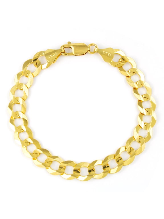 10K Real Yellow Gold Solid Cuban Curb Link Chain Bracelet 7"-9" (1.5mm-12mm) Italian Jewelry for Men & Women