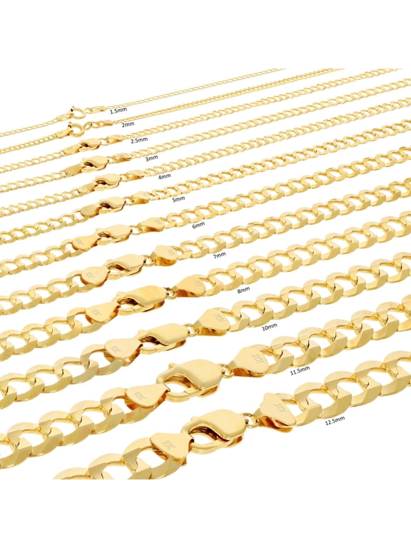 10K Real Yellow Gold Solid Cuban Curb Link Chain Necklace 16"-30" (1.5mm-12mm) Italian Jewelry for Men & Women